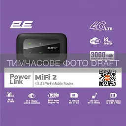 Мобільний маршрутизатор PowerLink (MiFi-2 2025) N150, LTE, Wi-Fi4, 1xType-C, 1xCRC9, 3000мА•год ч 2E teh0017342 - мініатюра 2