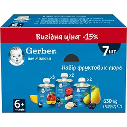 Уцінка. Набір фруктових пюре Gerber для дітей із 6 місяців 630 г (7 шт. x 90 г)  - мініатюра 3
