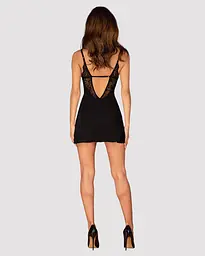 Сорочка Obsessive Bellastia chemise & thong, XS/S, непрозора, фігурне декольте, стрінги в наборі - мініатюра 2