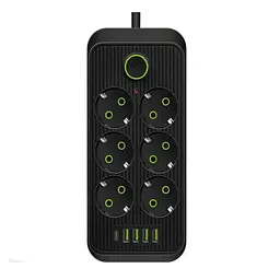 Мережевий фільтр-подовжувач SMART 6 розеток 5 USB 3 метри, чорний Yiwu HP-5-24 - мініатюра 2