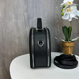 Стильна жіноча маленька сумка через плече крос-боді замшева чорна (1502) - мініатюра 3