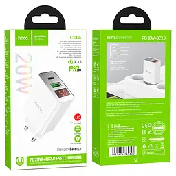 МЗП Hoco C100A with digital display PD20W+QC3.0 (1USB-A/1C) White - мініатюра 6