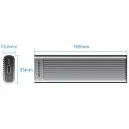 Зовнішня кишеня для SSD M.2 (NVME) M-key USB Type-C 3.2 10Gbps Heat Sink Aluminum сіра Vention - мініатюра 4