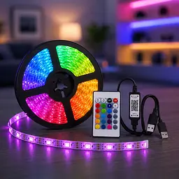 Гнучка світлодіодна стрічка RGB USB 15 м / Стрічка на USB на монітор, меблі + пульт / LED стрічка від павербанку - мініатюра 4