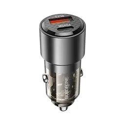 Зарядний пристрій BOROFONE 1xUSB-C PD 65 Вт + 1xUSB QC 3.0 83 Вт автомобільний адаптер прозоро-чорний (6941991101625)