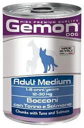 Вологий корм Gemon Dog Adult Medium шматочки з тунцем і лососем для собак середніх порід 415 г