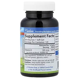 Вітамін D Vitamin D3 100 mcg (4,000 IU) 120 рідких капсул Carlson vit0006390 - мініатюра 2