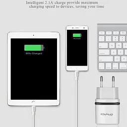 Зарядка для телефона 2хUSB "Awei C-930" Біло-чорна, мережевий зарядний пристрій — блок живлення 1 А/2.1А - мініатюра 6