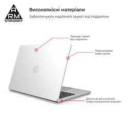 Чохол-накладка для MacBook Air 13,6 дюймів M5/M4/M3/M2, прозорий, Air Shell, пластиковий захисний аксесуар для ноутбука, протиударний, з вентиляцією та доступом до портів, ArmorStandart (ARM65812) - мініатюра 2