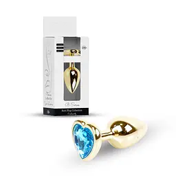 Анальна пробка - Jewellery Gold Heart Plug Light Blue - мініатюра 1