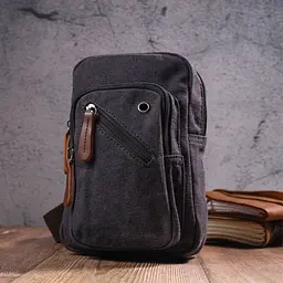 Чоловіча невелика сумка через плече із щільного текстилю 21229 Vintage чорна - мініатюра 7