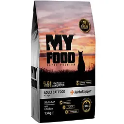 Сухий Корм Myfood Суперпреміум для дорослих котів Hairball Support з куркою 1.5 кг
