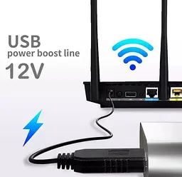 Кабель для роутера 12V DC 5.5x2.1mm - USB 2.0 для подключения к PowerBank, Wi-Fi роутер без света - мініатюра 2