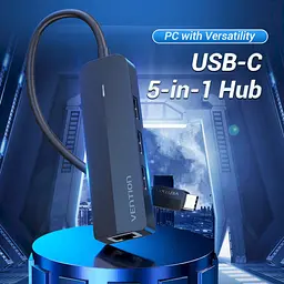 USB-хаб Vention USB-C to USB 3.0*3/RJ45/Micro-B HUB 0.15M Black ABS Type (TGPBB) - мініатюра 2