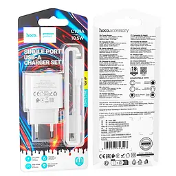 Адаптер мережевий HOCO Lightning Cable Fighter single port charger set C109A |1USB, 2.1A/10.5W| - мініатюра 2