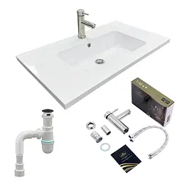 Раковина накладна Adamant FLATE 80, прямокутна, з сифоном Click-Clack + змішувач (4824296207801)