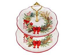 Блюдо для тістечок Lefard Різдвяний Вінок 2-х ярусні 24.5 см (858-0171) - мініатюра 2