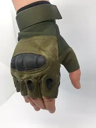 Мото рукавички без пальців Combat на спортивній липучці (Оливка) M - мініатюра 3
