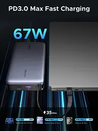 УМБ Ugreen 20000mAh PB550 67W USB-A, USB-C In/Out, with built-in USB-C cable Grey - мініатюра 3