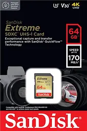 SanDisk Карта пам'яті SD 64GB C10 UHS-I U3 R170/W80MB/s Extreme V30 - мініатюра 4