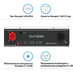 Акумулятор Dyness LiFePO4 48V (48V/100Ah/5120Wh) (DL5.0C Pro) [153565] - мініатюра 3