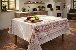 Скатертина Ecotton 150х180 см бавовняна в етно стилі з українською вишивкою біла (23699) - мініатюра 4
