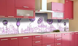 Кухонний фартух Намальовані Квіти вінілова наклейка для кухні місто бутони Фіолетовий Happy Pocket Z181309 - мініатюра 2