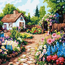 Набір для розпису по номерах Квіти біля хатини, Ideyka, 30x30 см, КНО6382