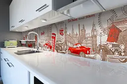 Кухонний фартух Яскрава Італія вінілова наклейка ПВХ символи подорожі Бежевий 60х300 см Happy Pocket Z180841
