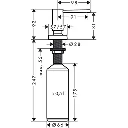 Дозатор кухонний Hansgrohe A71 500 ml врізний Stainless Steel 40468800, Нержавіюча сталь - мініатюра 3