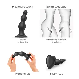 Насадка для страпону Strap-On-Me Dildo Plug Beads Black S - мініатюра 3