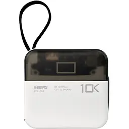 Павербанк Remax RPP-602 / 10000 мАч / до 22.5 Вт / USB-A, USB-C, Lightning / PD+QC / С кабелем / Білий