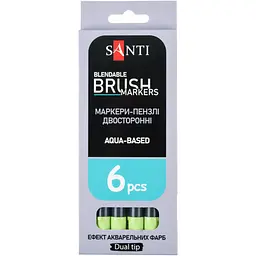 Маркер акварельний Santi Brush Marker SWB-24 салатовий двосторонній 6 шт. (391080) - мініатюра 4