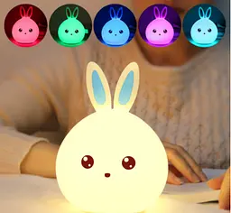 Дитячий світильник – нічник Зайчик LED Rabbit Soft Touch силіконовий із вбудованим акумулятором 7 режимів свічіння