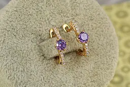Сережки Xuping Jewelry антракт з фіолетовим каменем 1,7 см золотисті - мініатюра 2