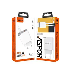Мережевий зарядний пристрій Aspor A826 PD (20W/USB/Type-C)- білий - мініатюра 5