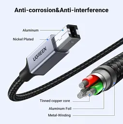 Кабель Type B 2.0 to USB-C UGREEN US370 Printer Cable 2m Black (80807) - мініатюра 7