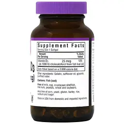 Вiтамiн D3 1000IU Bluebonnet Nutrition 250 желатинових капсул - мініатюра 2
