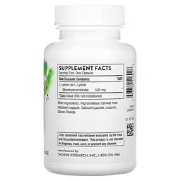 Лізин L-Lysine 500 mg 60 Capsules Thorne vit0005536 - мініатюра 2