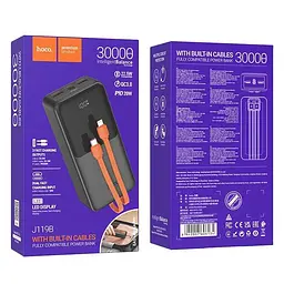 Акумулятор зовнішній Hoco J119B Sharp з 2 кабелями Type-C і Lightning (30000mAh) чорний - мініатюра 3