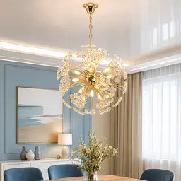 Золота підвісна люстра-куля з прозорими скляними кристалами Artlight 21621-500GD