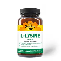 Амінокислота Country Life L-Lysine 1000 mg, 100 таблеток
