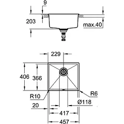 Мийка для кухні Grohe 457 x 406 мм, Granite Black (31653AP0) - мініатюра 2