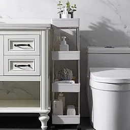 Пересувна підлогова полиця 39х12.5х80 см на коліщатках Bathroom Rack Біла 4 яруси XYX-2020A - мініатюра 4