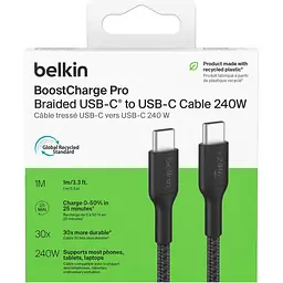 Кабель Belkin Boost Up Charge Pro Braided USB-C to USB-C 240W 1m Black (CAB025HQ1MBK) [158886] - мініатюра 2