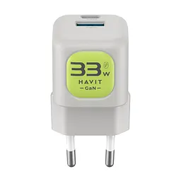 Зарядний пристрій HAVIT HV-UC230 GaN 33W USB-A+USB-C Gray/Green HAVIT (29274-000) - мініатюра 2