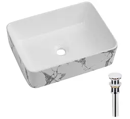 Раковина накладна Qtap Tern Marble, прямокутна, з донним клапаном QT17116069MR - мініатюра 3