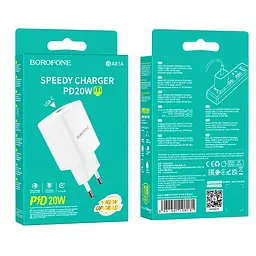 Мережевий зарядний пристрій Borofone BA81A Speedy Charger 1 Type-C PD20W 100-240V White (32969_2955228) - мініатюра 2