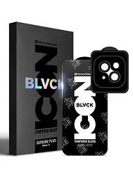 Комплект захисних скла для Apple iPhone 14, Supreme Plus Black Icon, загартоване повноекранне 3D скло на екран і скло на камеру, протиударне 9H, ультратонке, з олеофобним і жировідштовхуючим покриттям, ArmorStandart (ARM68071)