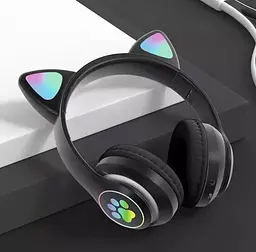 Повнорозмірні навушники бездротові No Brand Cat Headset M23 Bluetooth з RGB підсвічуванням та котячими вушками Black - мініатюра 3